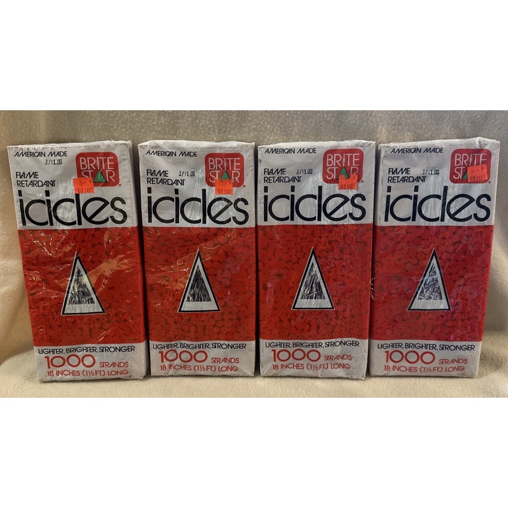 Brite Star Icicles Tinsel 1000 Strands Vintage Holiday Time Silver 4 Packs NOS
